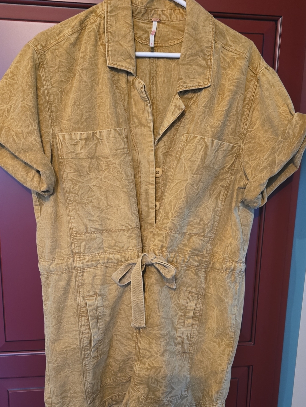 Free People Short-Sleeve Utility Romper in Mustard